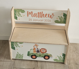 Houten zitbankje met rugleuning  Safari