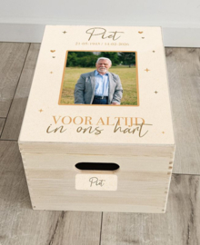 Houten herinneringskist ter nagedachtenis Voor altijd in ons hart