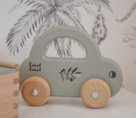 Label Label houten auto met handvat olijf met naam