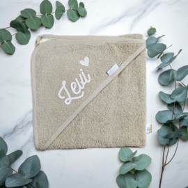 Badcape / omslagdoek met naam 'beige' diverse afbeeldingen
