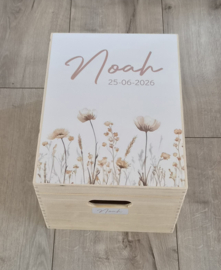Houten herinneringskist Wildflowers beige