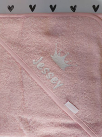 Badcape/ omslagdoek met naam 'zacht roze' diverse afbeeldingen