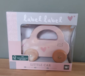 ''Label Label'' houten auto met handvat roze (met naam)