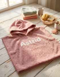 Funnies badstof badponcho  L - Sandstone Pink (met naam)