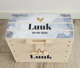 Houten speelgoedkist met naam Watercolor