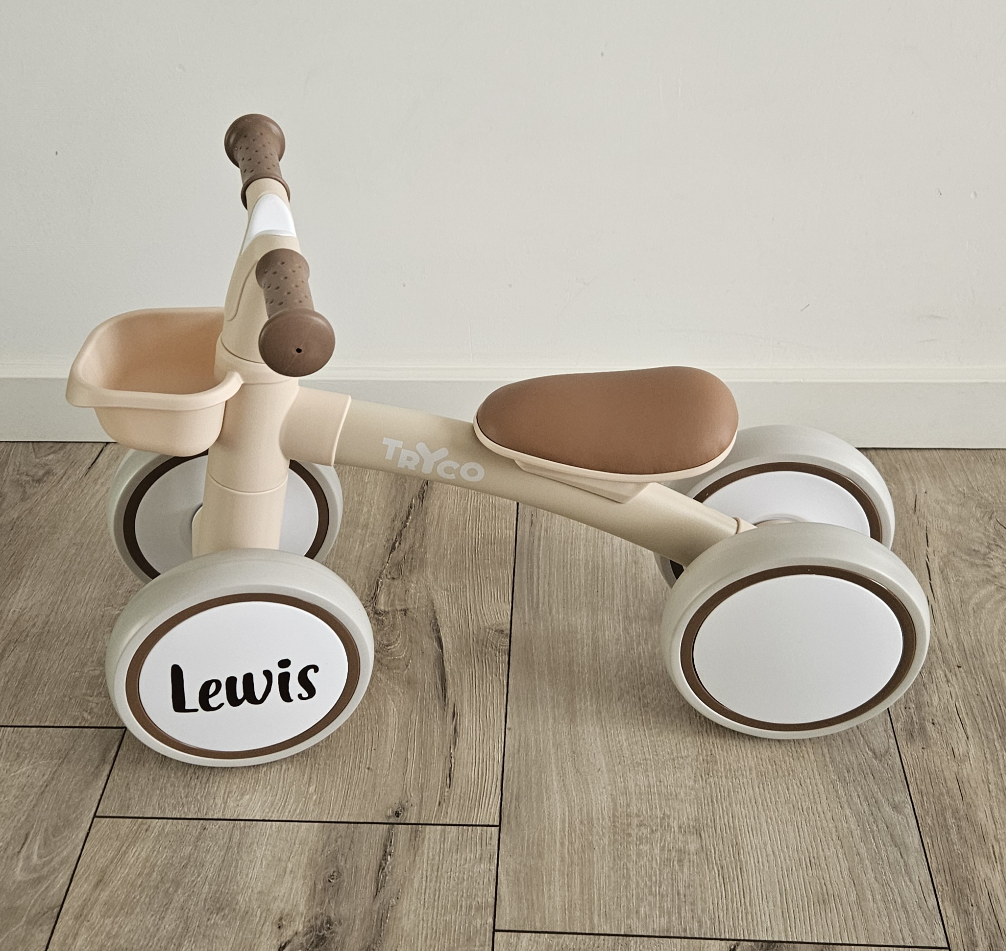 Tryco loopfiets Luna Beige met naam