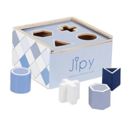 Jipy' houten vormen sorteerdoos blauw (met naam)