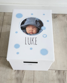 Geboortedoos met FOTO Blauwe dots