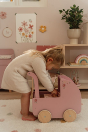 gepersonaliseerde Little Dutch houten poppenwagen roze