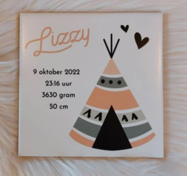 Geboortetegeltje met tipi tent