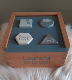 "Label Label'' houten vormen sorteerdoos blauw (met naam)