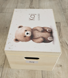 Houten herinneringskist met naam Schattig beertje