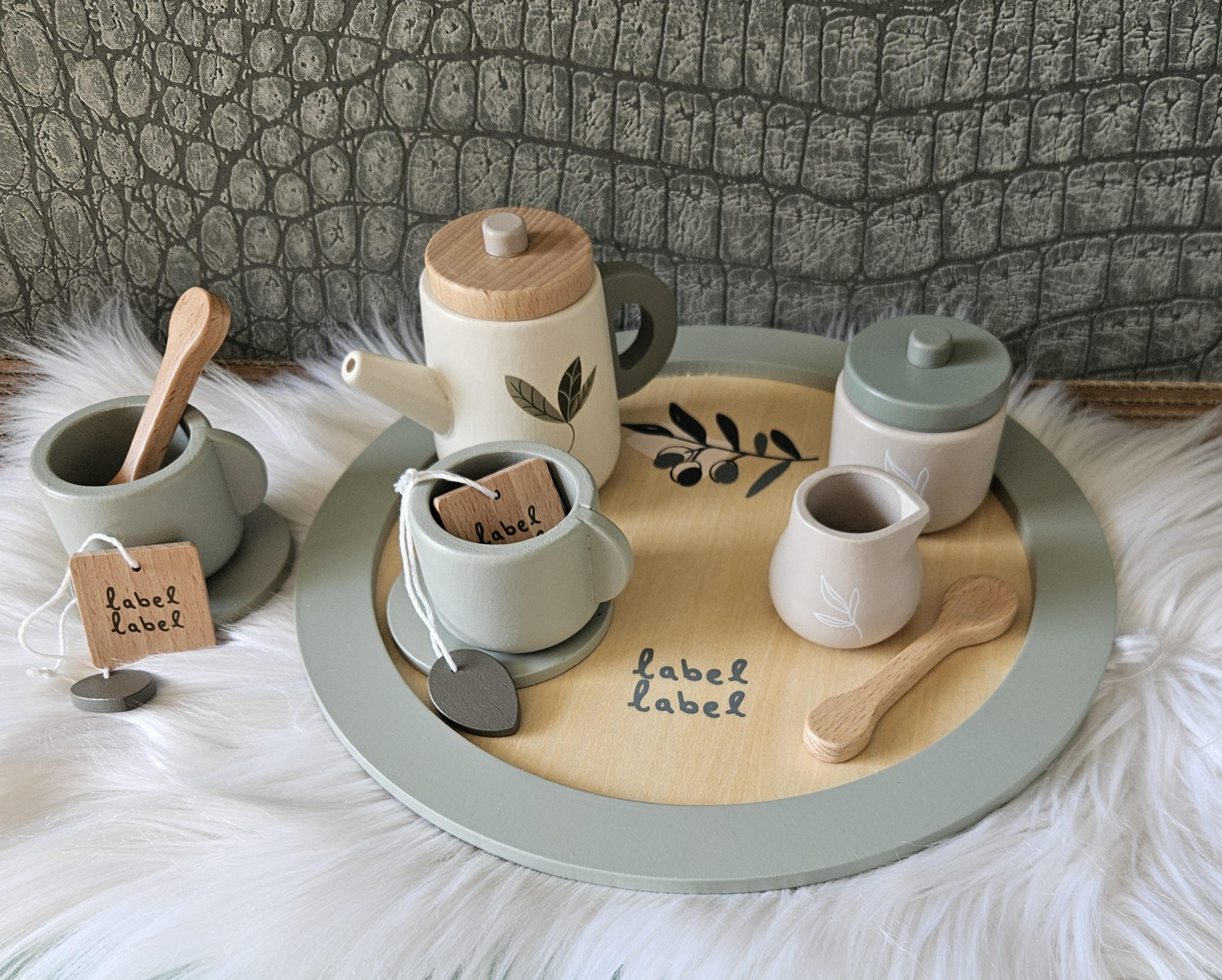 Label Label theeservies Olijf met naam