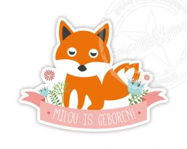 Raamsticker geboorte met lief vosje voor een meisje.