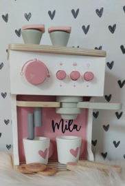 ''Label Label'' houten espresso machine roze (met naam)