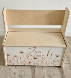 Houten zitbankje met rugleuning  Wildflowers