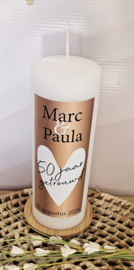 Huwelijkskaars met namen  *50 jaar getrouwd* rose goud