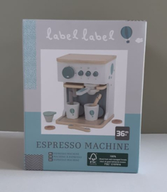 ''Label Label'' houten espresso machine blauw (met naam)