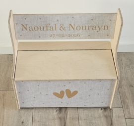 Houten zitbankje met rugleuning  Hartjes