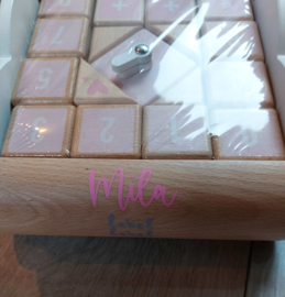 Label Label houten loopwagen met blokken roze ( met naam)