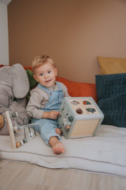''Label Label'' houten activiteitenkubus olijf (met naam)