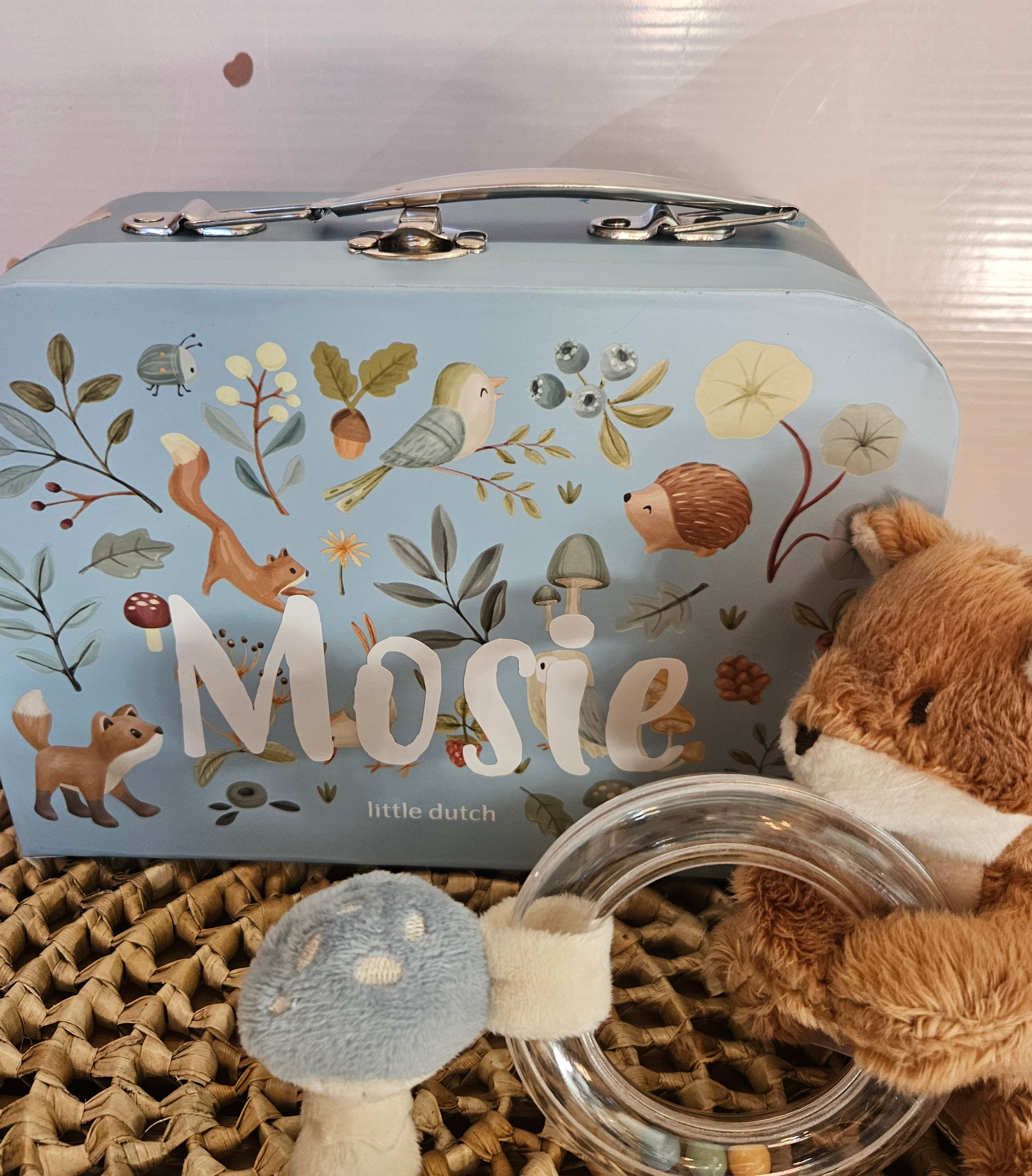 Little Dutch koffertje Forest Friends met ringrammelaar en naam
