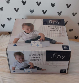 Jipy' houten vormen sorteerdoos blauw (met naam)