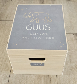 Houten herinneringskist met naam Olifant Silhouette