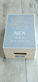 Houten herinneringskist met naam Olifant Silhouette