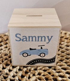 houten spaarpot met naam  spitfire