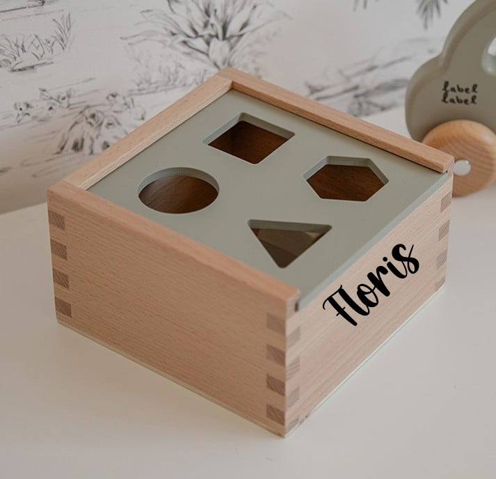 "Label Label'' houten vormen sorteerdoos olijf (met naam)