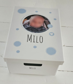 Geboortedoos met FOTO Blauwe dots