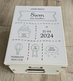 Bewaardoos herinneringen met geboortegegevens