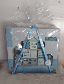 ''Label Label'' houten stapelhuisje blauw (met naam)