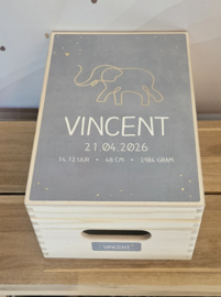 Houten herinneringskist met naam Olifant Silhouette