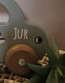 Label Label houten auto met handvat olijf met naam