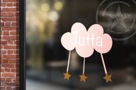 Raamsticker met naam 'wolk en sterren' roze