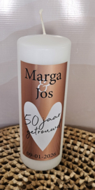 Huwelijkskaars met namen  *50 jaar getrouwd* rose goud