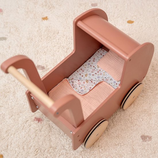 Little Dutch houten poppenwagen roze met naam