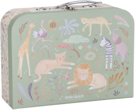 Little Dutch koffertje Safari met rib knuffeldoekje leeuw (met naam)