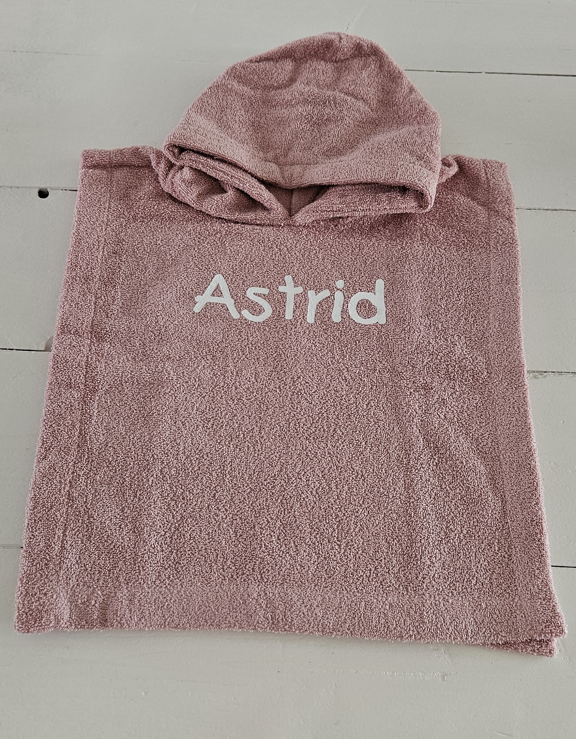 Funnies badstof badponcho  L - sandstone pink (met naam)