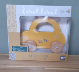 ''Label Label'' houten auto met handvat oker (met naam)