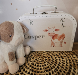 koffertje met naam  schattige Koe en knuffel