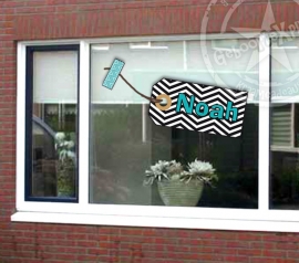 Raamsticker monochroom zwart wit met echt touw