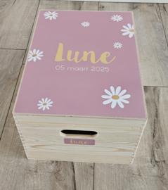 Houten herinneringskist met naam  Madeliefjes