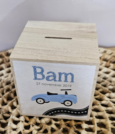 houten spaarpot met naam  spitfire