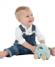 Label Label houten auto met handvat blauw met naam