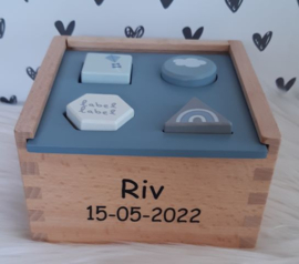 "Label Label'' houten vormen sorteerdoos blauw (met naam)