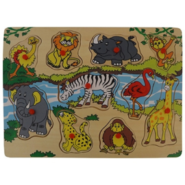 Houten puzzel wilde dieren / rivier plastic knop (met naam)