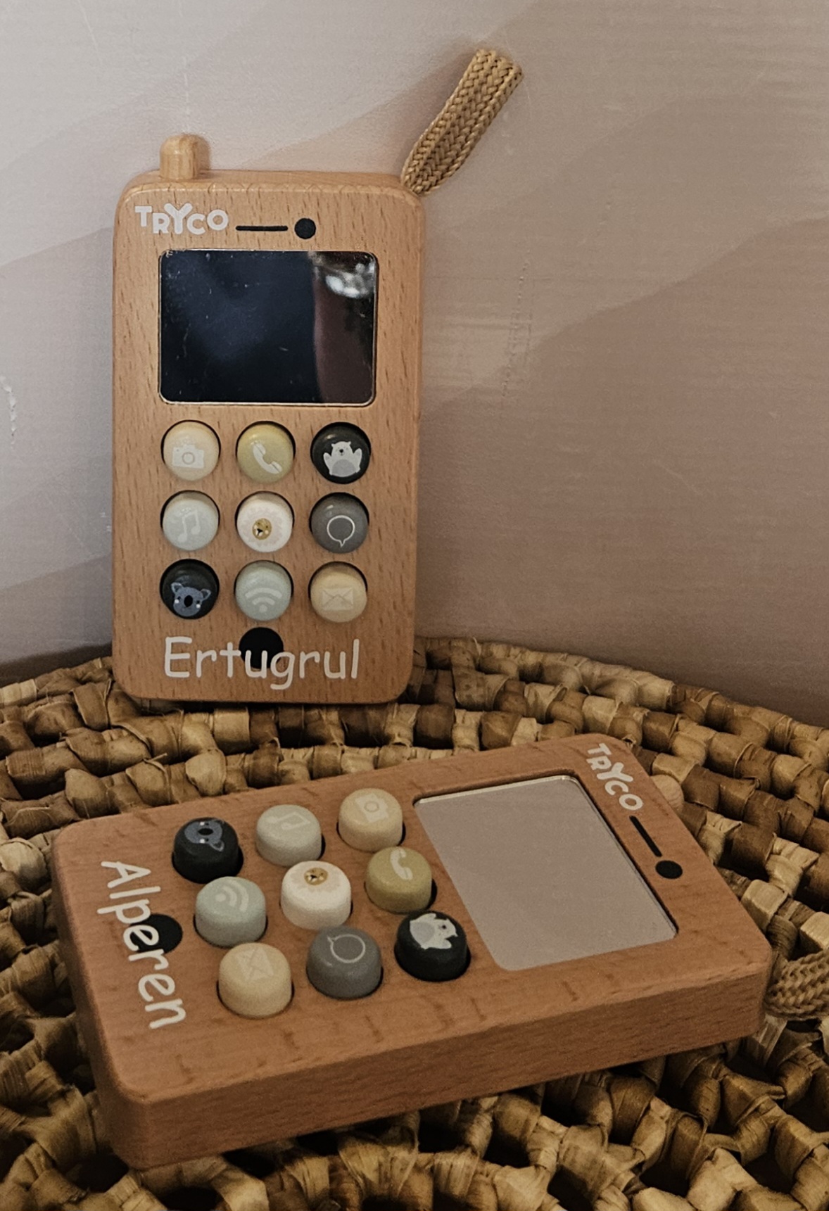 ''Tryco'' houten telefoon (met naam)